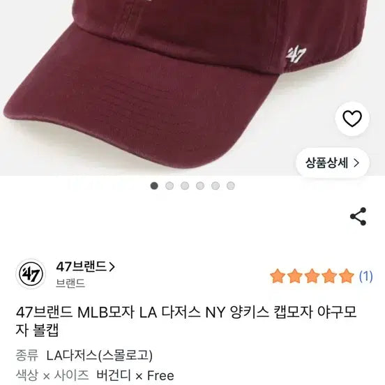 [BUNJANG] 47 Brand LA Dodgers Ball Cap Burgundy / 47브랜드 LA 다저스 볼캡 버건디