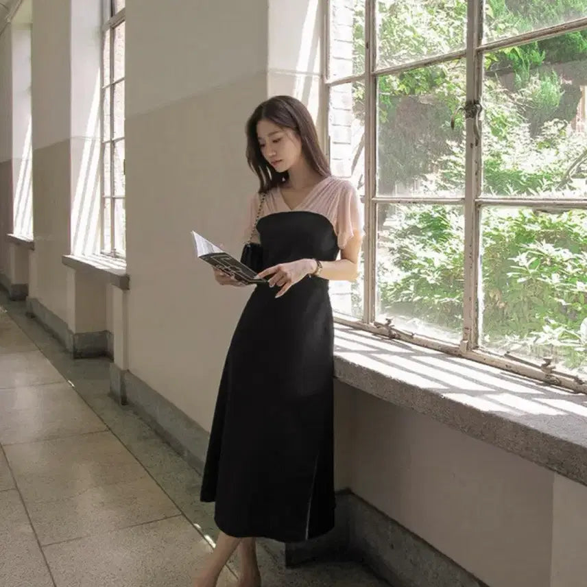 [BUNJANG] Dali Hotel V-Neck Chiffon One-Piece Dress - Size S / 달리호텔 원피스 S 티엘 브이넥 쉬폰 하객원피스
