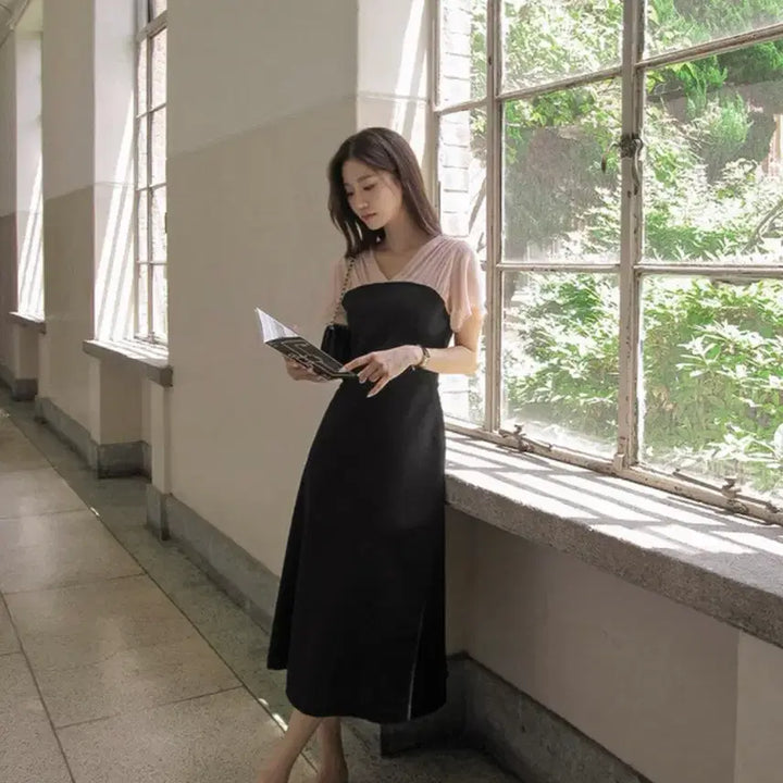[BUNJANG] Dali Hotel V-Neck Chiffon One-Piece Dress - Size S / 달리호텔 원피스 S 티엘 브이넥 쉬폰 하객원피스