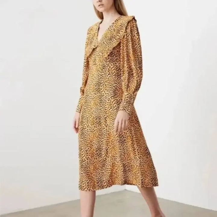 [BUNJANG] Ganni Leopard Print 100% Silk Summer Dress / 택달린새옷 간니 레오파드 견100% 여름 원피스 70만원대