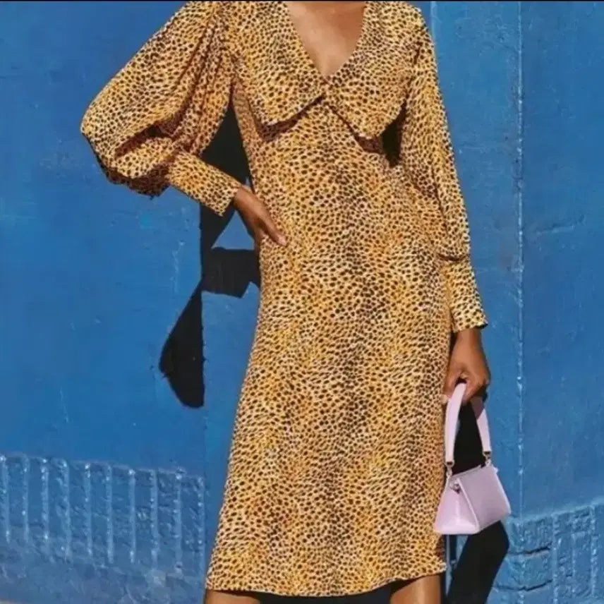 [BUNJANG] Ganni Leopard Print 100% Silk Summer Dress / 택달린새옷 간니 레오파드 견100% 여름 원피스 70만원대