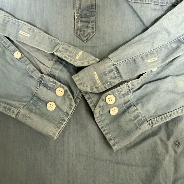 [BUNJANG] SERIES Henry Neck Denim Half Shirt Size 100 / 시리즈 헨리넥 데님 하프 셔츠 100사이즈 팝니다