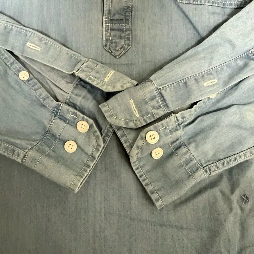 [BUNJANG] SERIES Henry Neck Denim Half Shirt Size 100 / 시리즈 헨리넥 데님 하프 셔츠 100사이즈 팝니다