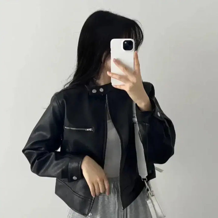 [BUNJANG] Y2K Biker No-Collar Button Leather Jacket / y2K 바이커 레더자켓 노카라 버튼포인트 가죽자켓