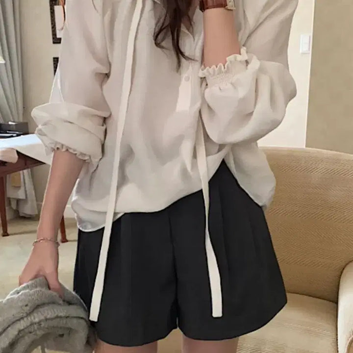 [BUNJANG] Summer Bow Tie Blouse / [새옷]여름블라우스 여름긴팔 살안타 타이블라우스 리본블라우스 하객룩