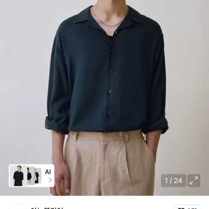 [BUNJANG] Anovlier Open Collar Linen Shirt Navy XL / 아노블리어 오픈카라 린넨 셔츠 네이비 xl