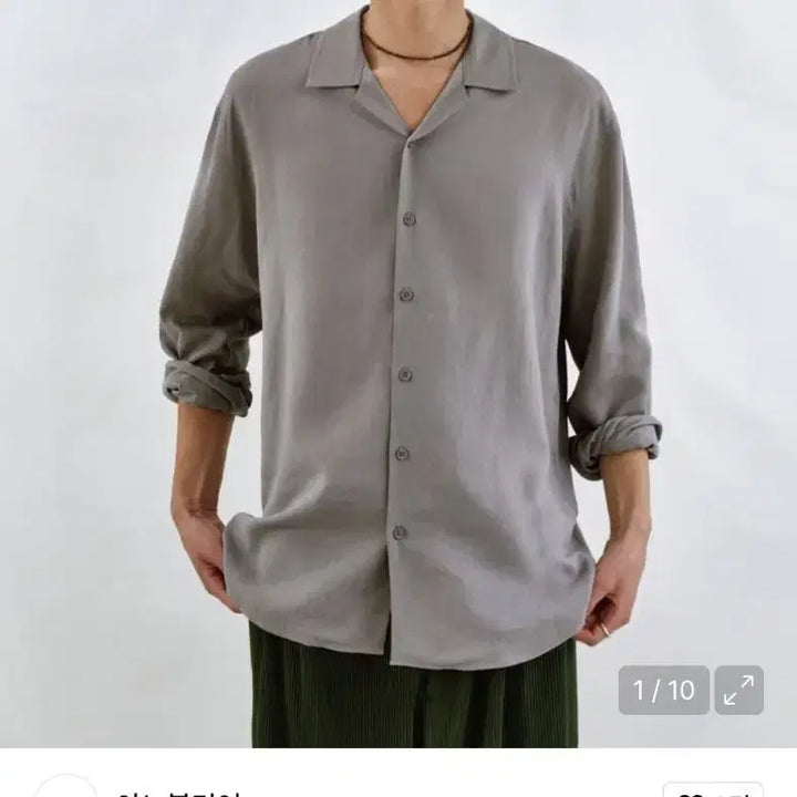[BUNJANG] Annoblier Open Collar Linen Shirt Deep Gray XL / 아노블리어 오픈카라 린넨 셔츠 딥그레이 xl