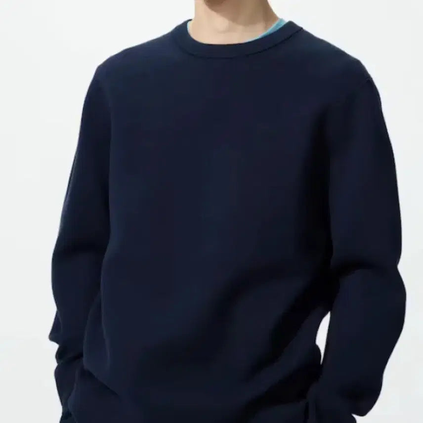 [BUNJANG] Uniqlo Washable Milano Rib Crew Neck Sweater Navy / 유니클로 워셔블 밀라노 립 크루넥 스웨터