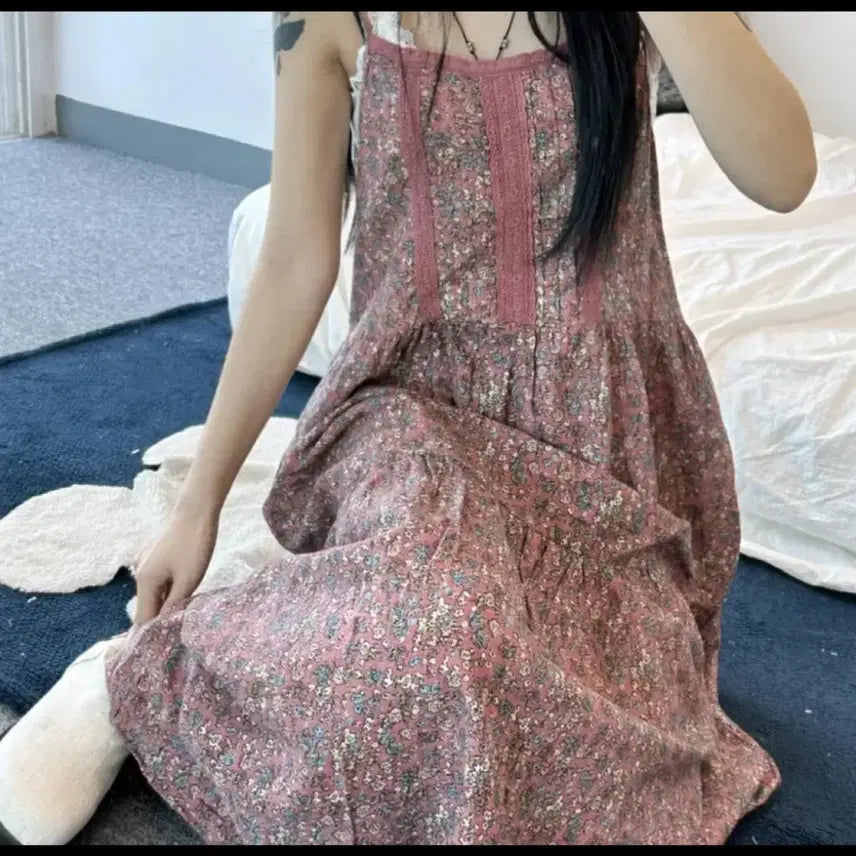 [BUNJANG] Flower Pattern Strap Long Dress / 에이블리 플라워패턴끈나시롱원피스 66