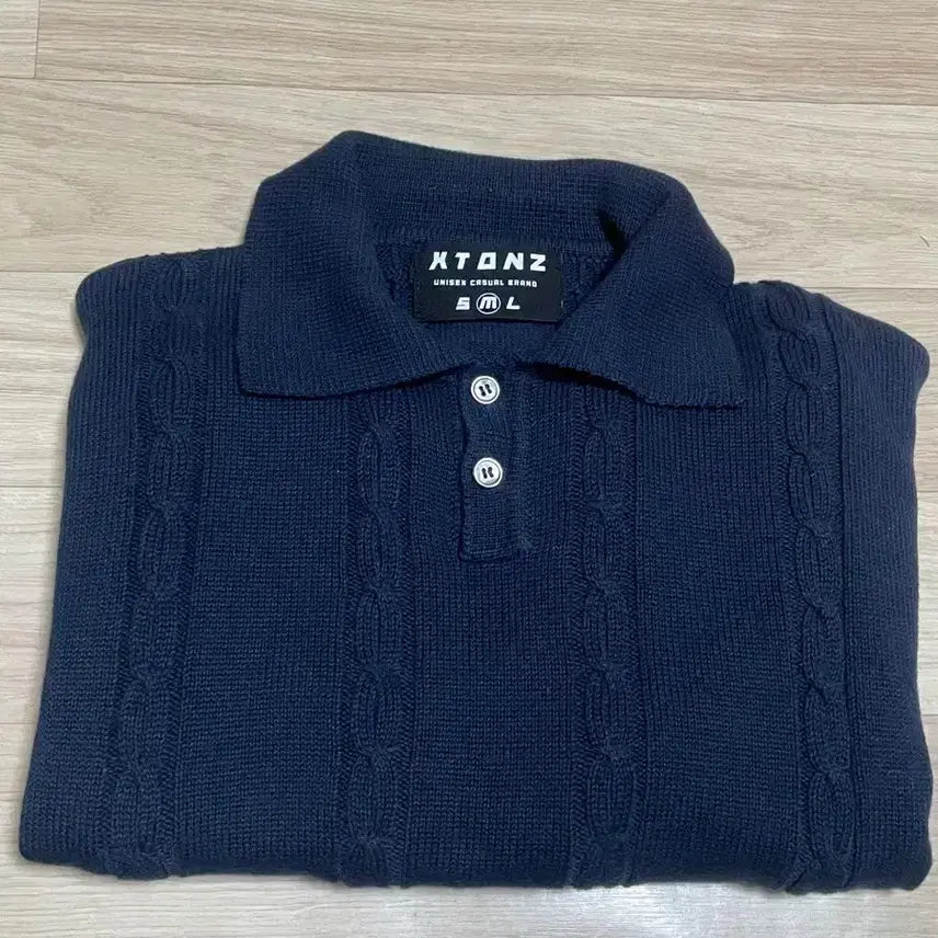 [BUNJANG] XTONZ Daffodil Cable Knit Short Sleeve Navy M / 엑스톤즈 대퍼딜 꽈배기 니트 반팔 네이비 M