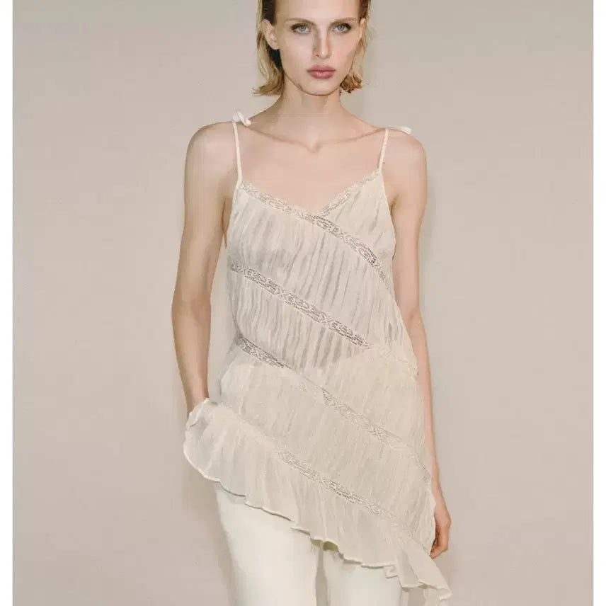 [BUNJANG] Zara Off-White Lace Bustier Mini Dress / 자라 주름 언밸런스 탑 오프화이트 zara 뷔스티에 원피스 레이스