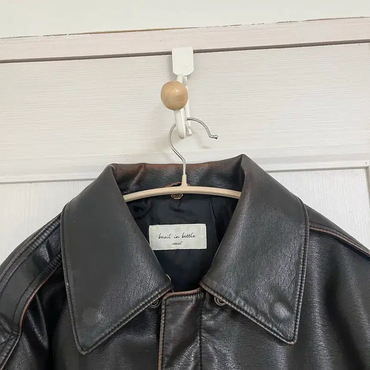 [BUNJANG] Basil in Bottle Leather Blue Jacket with Detachable Collar / 바질인보틀 레더 블루종 가죽 자켓(카라 탈부착)
