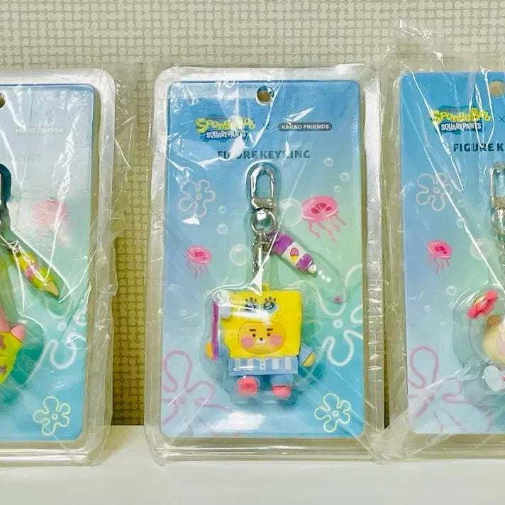 [BUNJANG] SpongeBob x Kakao Friends Collaboration Figure Keychain Set (3 pieces) / 스폰지밥X카카오 콜라보 피규어 키링 3개 세트