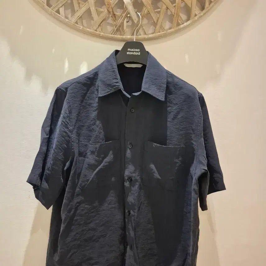 [BUNJANG] Zara Open Collar Short Sleeve Shirt Navy Large / ZARA 오픈카라 반팔 셔츠 네이비 라지 100사이즈