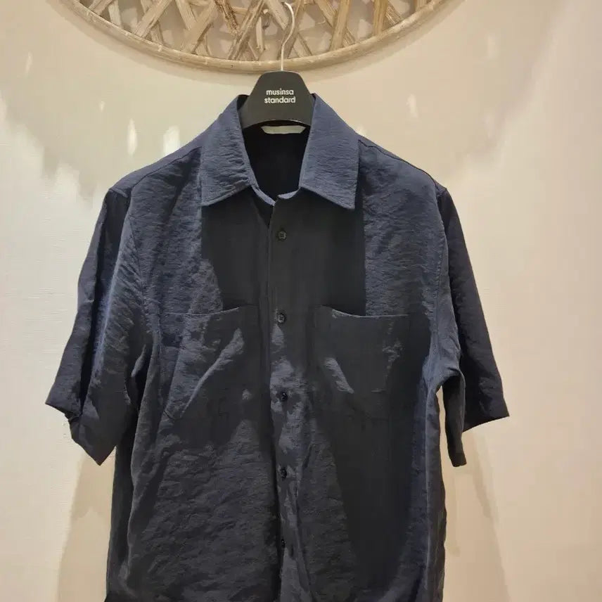 [BUNJANG] Zara Open Collar Short Sleeve Shirt Navy Large / ZARA 오픈카라 반팔 셔츠 네이비 라지 100사이즈