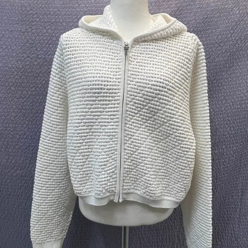 [BUNJANG] TIME 2024 Crochet Hooded Zip-Up Jumper Ivory / ㄴ한섬 TIME 2024 크로셰 후드 집업 점퍼 90(55) 아이보리