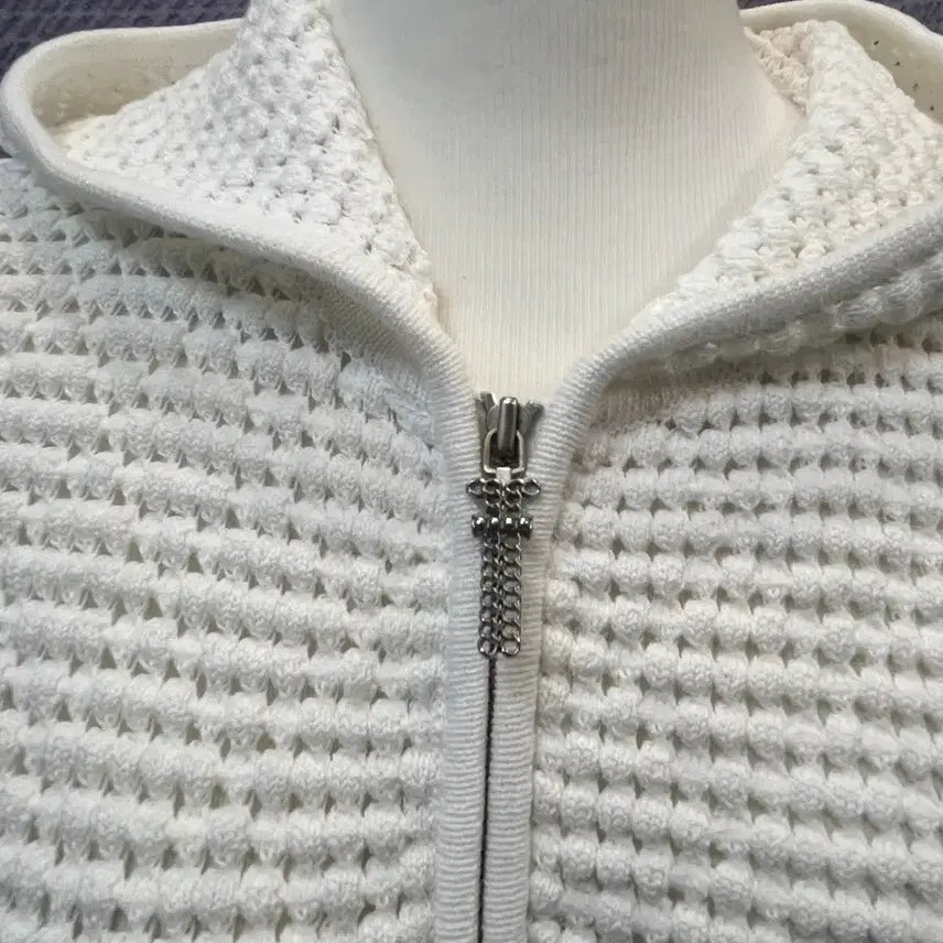 [BUNJANG] TIME 2024 Crochet Hooded Zip-Up Jumper Ivory / ㄴ한섬 TIME 2024 크로셰 후드 집업 점퍼 90(55) 아이보리