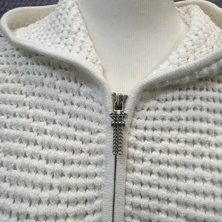 [BUNJANG] TIME 2024 Crochet Hooded Zip-Up Jumper Ivory / ㄴ한섬 TIME 2024 크로셰 후드 집업 점퍼 90(55) 아이보리