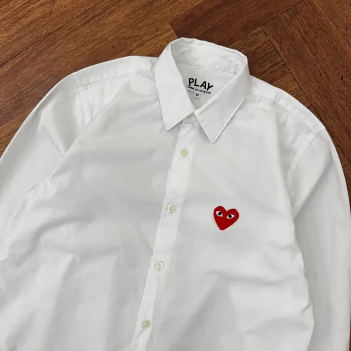[BUNJANG] Comme des Garçons Red Heart Patch White Shirt / M 꼼데가르송 레드와펜 화이트 남방 셔츠
