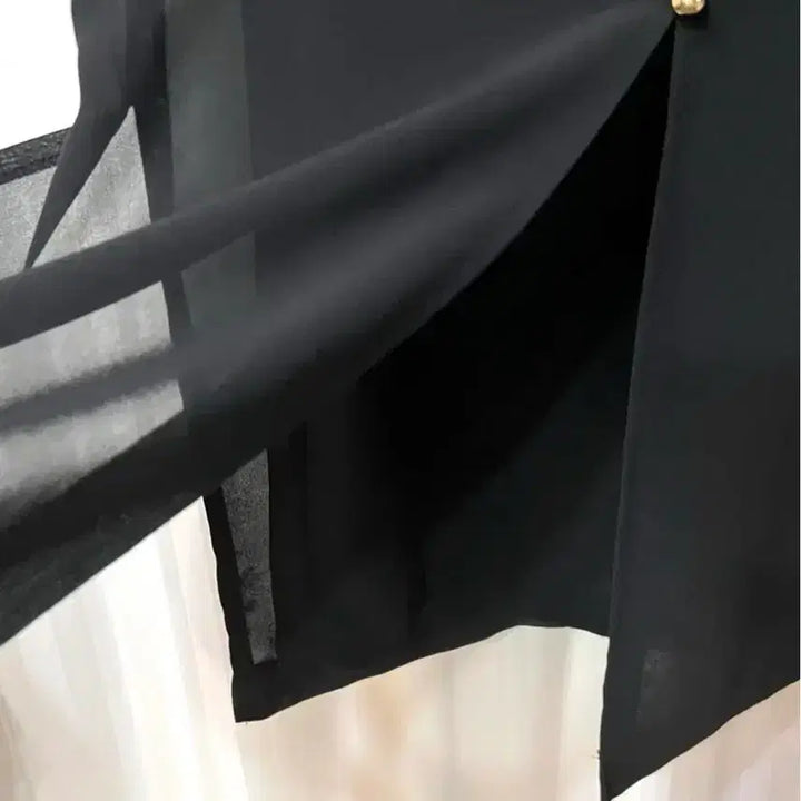 [BUNJANG] Black Button Long Chiffon Slit Skirt (Size 55-55.5) / 블랙 버튼 롱 쉬폰 슬릿 스커트 55-55반 거의새것