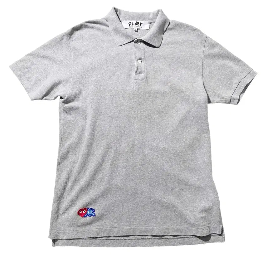 [BUNJANG] Comme des Garçons x Invader Double Pixel Heart Short Sleeve Polo Shirt (L) / [L,매장판] 꼼데가르송 x 인베이더 더블 픽셀 하트 카라 반팔 티셔츠