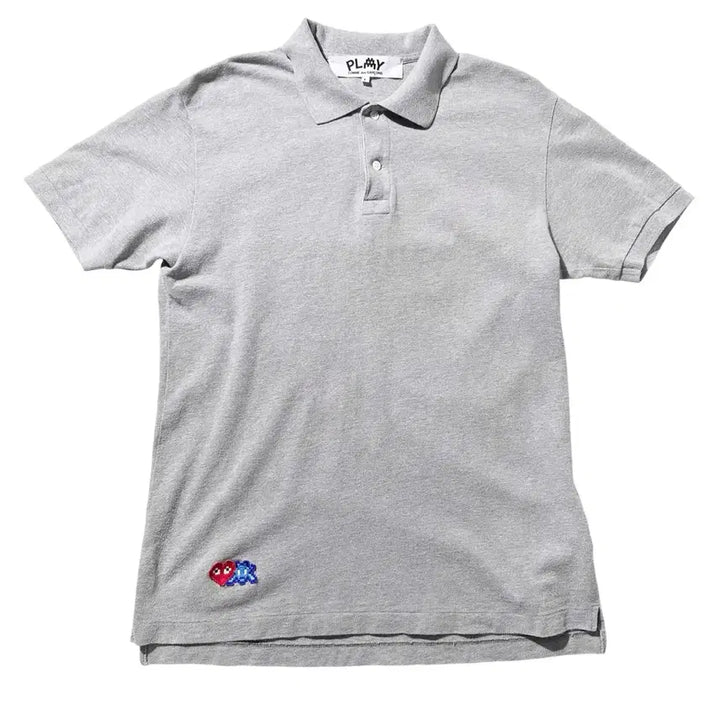 [BUNJANG] Comme des Garçons x Invader Double Pixel Heart Short Sleeve Polo Shirt (L) / [L,매장판] 꼼데가르송 x 인베이더 더블 픽셀 하트 카라 반팔 티셔츠