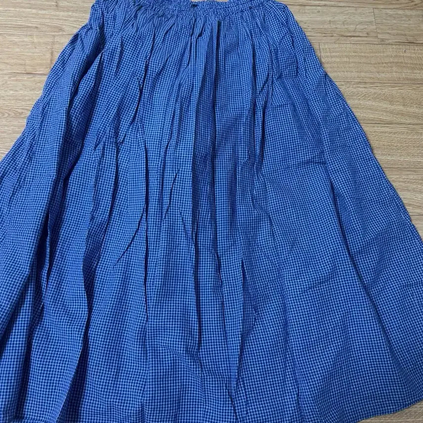 [BUNJANG] Muji Blue Check Long Skirt / 무인양품 블루 체크 롱 스커트