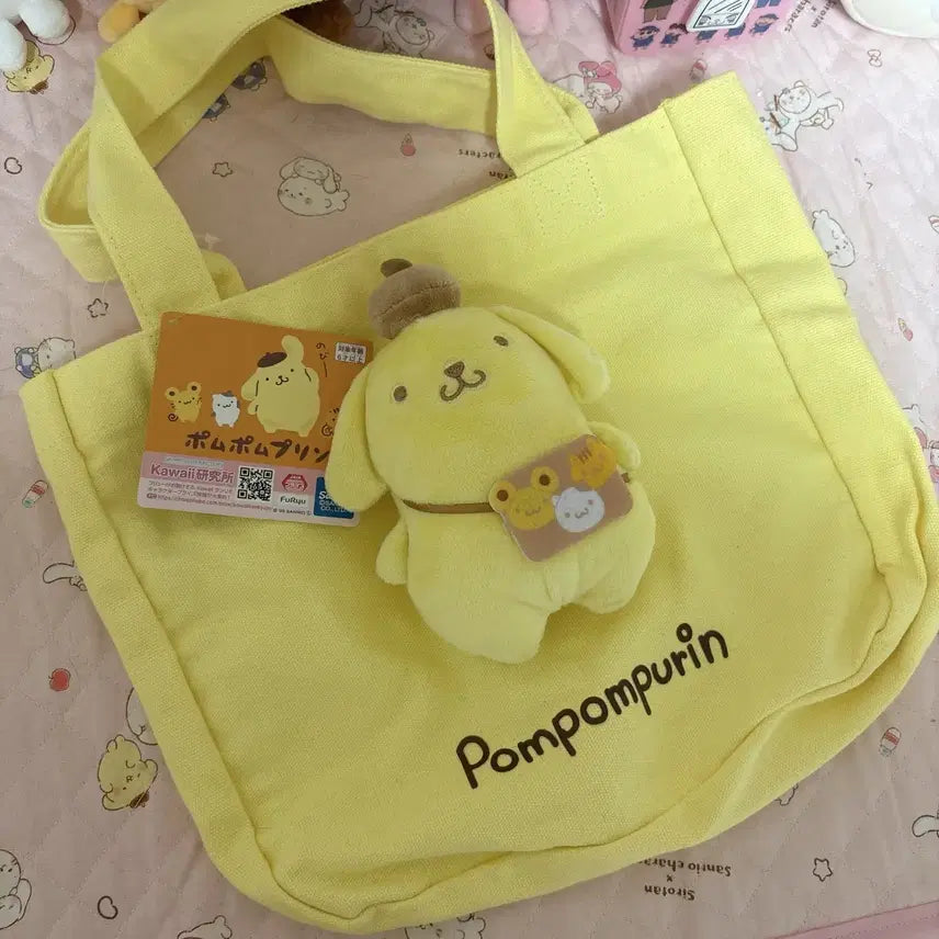 [BUNJANG] Sanrio Pompompurin Tote Bag with Plush Set / 산리오 폼폼푸린 토트백 가방 인형 세트