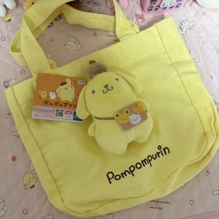 [BUNJANG] Sanrio Pompompurin Tote Bag with Plush Set / 산리오 폼폼푸린 토트백 가방 인형 세트