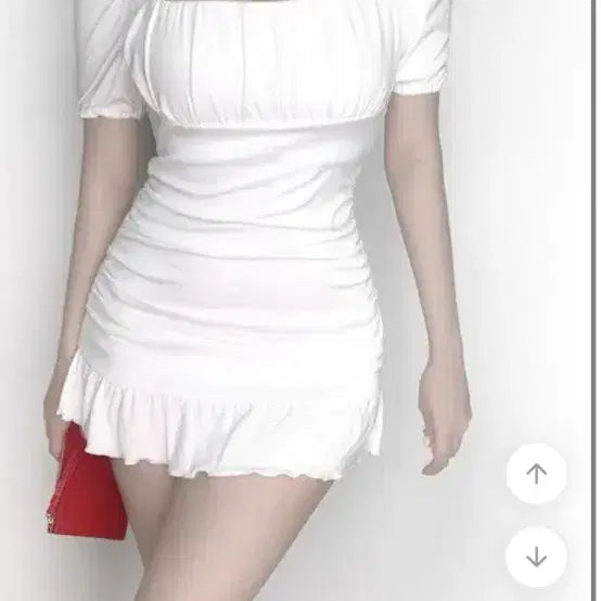 [BUNJANG] Mamure Square Neck Shirring Frill Short Sleeve Daily Span Dress White / 마므레 스퀘어넥 허리 셔링 프릴 반팔 데일리 스판 원피스 화이트