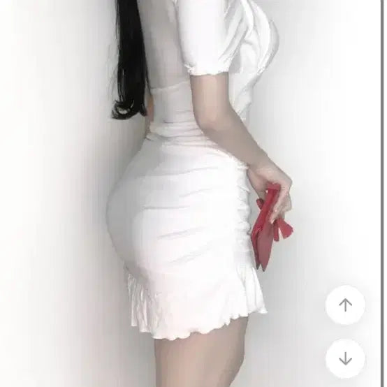 [BUNJANG] Mamure Square Neck Shirring Frill Short Sleeve Daily Span Dress White / 마므레 스퀘어넥 허리 셔링 프릴 반팔 데일리 스판 원피스 화이트
