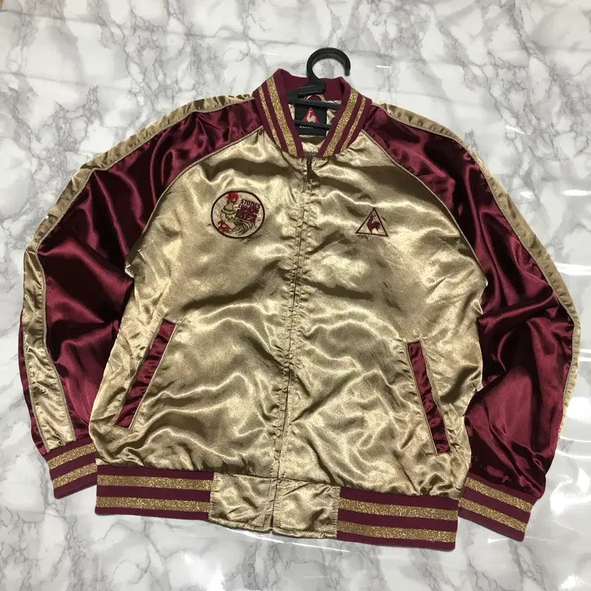 [BUNJANG] Le Coq Sportif Embroidered Sukajan Jacket Burgundy / 르꼬끄 스카잔 자켓 희귀 스카쟌 버건디