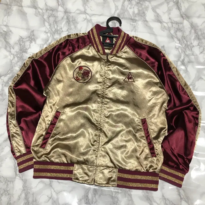 [BUNJANG] Le Coq Sportif Embroidered Sukajan Jacket Burgundy / 르꼬끄 스카잔 자켓 희귀 스카쟌 버건디