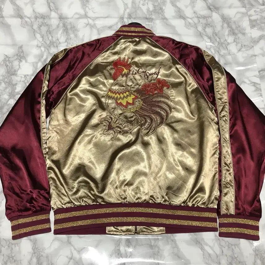 [BUNJANG] Le Coq Sportif Embroidered Sukajan Jacket Burgundy / 르꼬끄 스카잔 자켓 희귀 스카쟌 버건디
