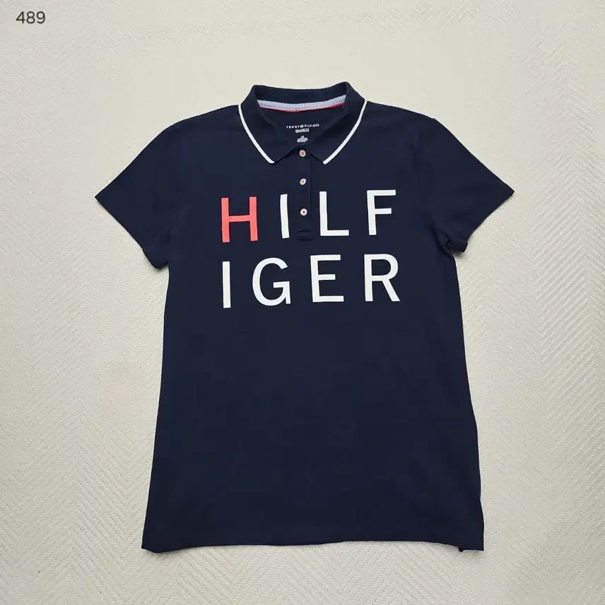 [BUNJANG] Tommy Hilfiger Navy Big Logo Short Sleeve Polo Shirt / 타미힐피거 네이비 빅로고 반팔 폴로티
