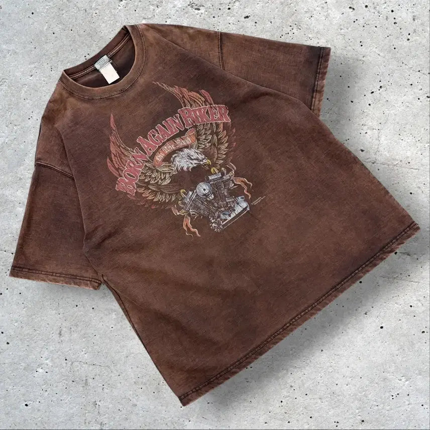 [BUNJANG] Outstanding Vintage Washed Short-Sleeve T-Shirt Brown L / [L] 아웃스탠딩 빈티지 워싱 반팔 티셔츠 브라운 D914