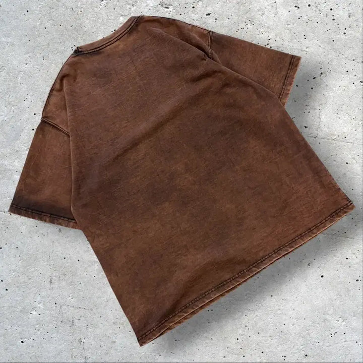 [BUNJANG] Outstanding Vintage Washed Short-Sleeve T-Shirt Brown L / [L] 아웃스탠딩 빈티지 워싱 반팔 티셔츠 브라운 D914