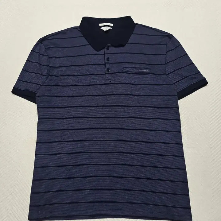 [BUNJANG] Calvin Klein Navy Striped Short Sleeve Polo Shirt / 캘빈클라인 네이비 스트라이프 반팔 카라티