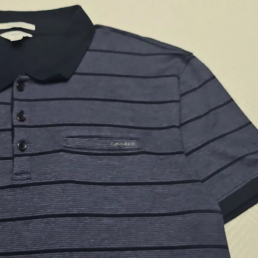 [BUNJANG] Calvin Klein Navy Striped Short Sleeve Polo Shirt / 캘빈클라인 네이비 스트라이프 반팔 카라티