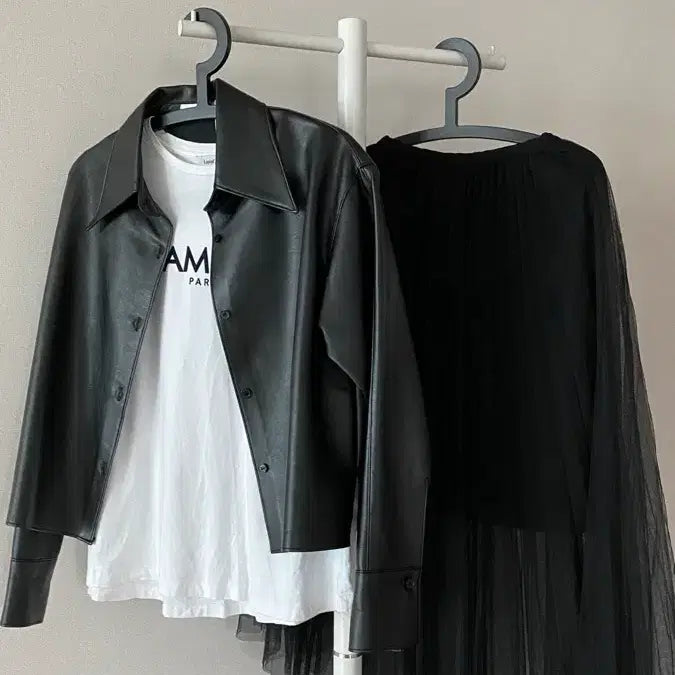 [BUNJANG] Faux Leather Shirt Jacket &amp; Coord Set (Includes New Item) / 레자셔츠자켓 코디세트(새상품포함)