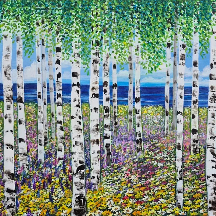 [BUNJANG] Forest Landscape with Blue Sea Canvas Painting / 푸른바다와 향기와 숲