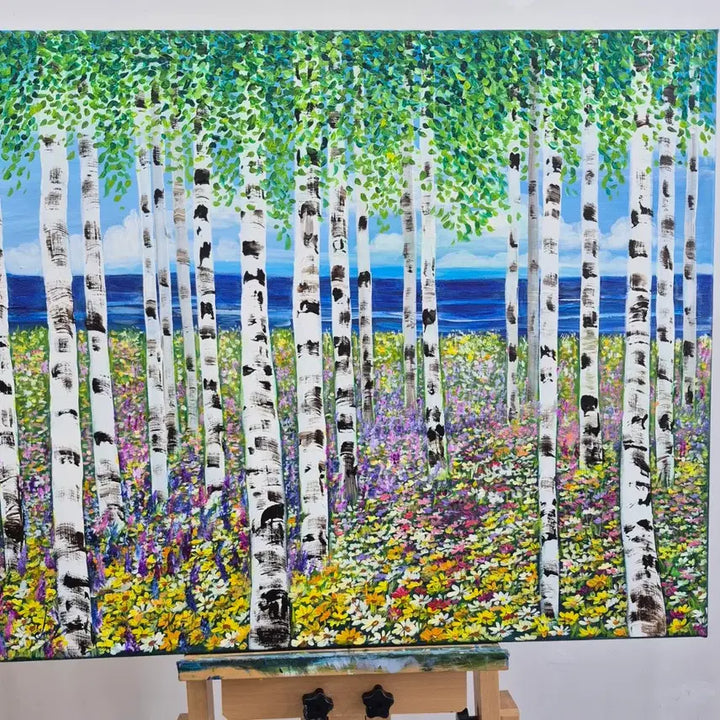 [BUNJANG] Forest Landscape with Blue Sea Canvas Painting / 푸른바다와 향기와 숲