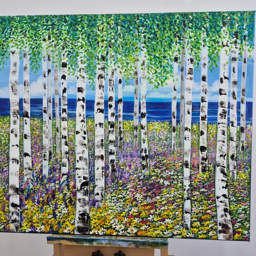 [BUNJANG] Forest Landscape with Blue Sea Canvas Painting / 푸른바다와 향기와 숲
