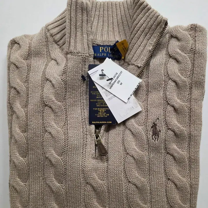 [BUNJANG] Polo Ralph Lauren Cable Knit Half-Zip Sweater (Beige, M) / 랄프로렌 폴로 하프집업 꽈배기니트(베이지,m)