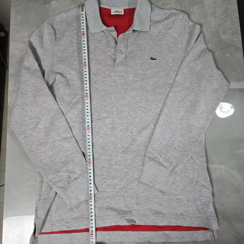 [BUNJANG] Lacoste Long Sleeve Polo Shirt Grey/Red / 라코스테 긴팔 카라티 그레이/레드
