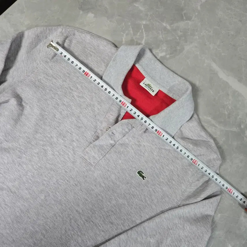 [BUNJANG] Lacoste Long Sleeve Polo Shirt Grey/Red / 라코스테 긴팔 카라티 그레이/레드