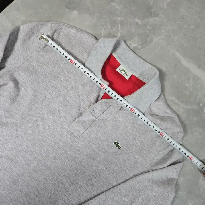 [BUNJANG] Lacoste Long Sleeve Polo Shirt Grey/Red / 라코스테 긴팔 카라티 그레이/레드