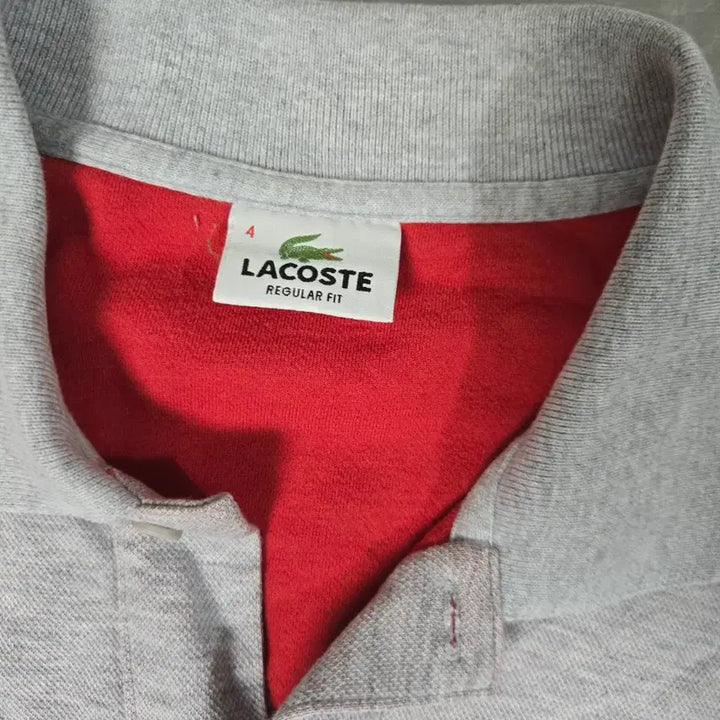 [BUNJANG] Lacoste Long Sleeve Polo Shirt Grey/Red / 라코스테 긴팔 카라티 그레이/레드