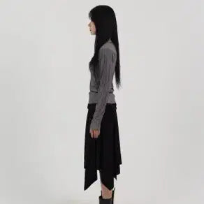 [BUNJANG] Binibidi Asymmetric Layered Banding Long Skirt Black / 비니비디 언발란스 레이어드 밴딩 스커트 블랙 롱