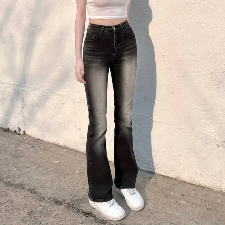 [BUNJANG] Jasmine Bell Slim Grey Black Wash Long Bootcut Denim Jeans / 자스민벨 슬림 그레이 흑청 워싱 롱 부츠컷 데님